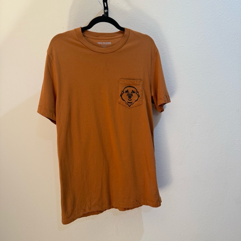 True Religion Buddha Logo Pocket Tee Men's Large Burnt Orange Rust | 100% Cotton